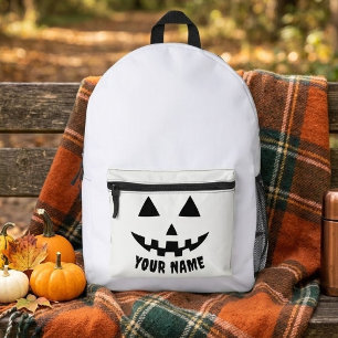 Personalisierter KürbisHalloween Name Black & Whit Bedruckter Rucksack