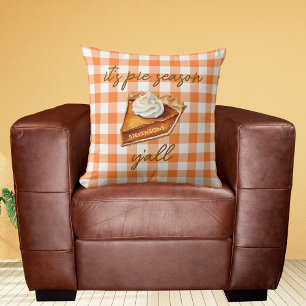 Personalisierter Kürbiskuchen Gingham Karo Herbst Kissen