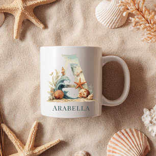 Personalisierter Küstenmonogramm-A-Initial-Strand Kaffeetasse