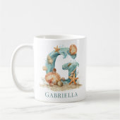 Personalisierter Küstenmonogramm Anfangsbuchstabe Kaffeetasse (Links)