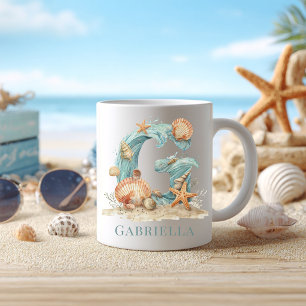 Personalisierter Küstenmonogramm Anfangsbuchstabe Kaffeetasse