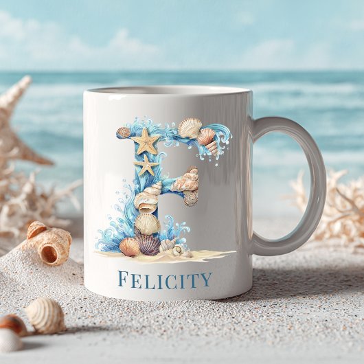 Personalisierter Küstenmonogramm Anfangsbuchstabe Kaffeetasse
