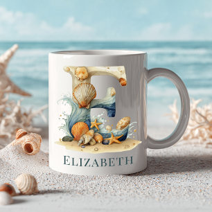 Personalisierter Küstenmonogramm Anfangsbuchstabe Kaffeetasse