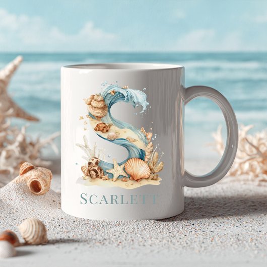 Personalisierter Küstenmonogramm Anfangsbuchstabe  Kaffeetasse