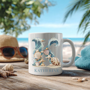 Personalisierter Küstenmonogramm Anfangsbuchstabe Kaffeetasse