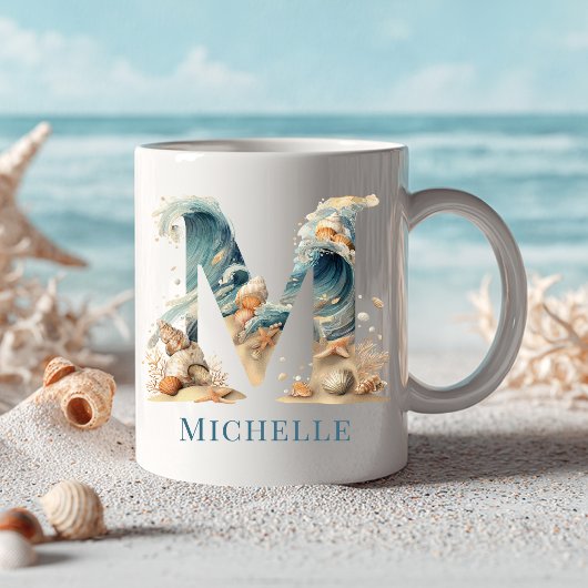 Personalisierter Küstenmonogramm Anfangsbuchstabe  Kaffeetasse