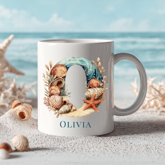 Personalisierter Küstenmonogramm Anfangsbuchstabe Kaffeetasse