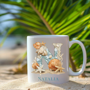 Personalisierter Küstenmonogramm Anfangsbuchstabe Kaffeetasse