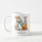Personalisierter Küstenmonogramm Anfangsbuchstabe Kaffeetasse (Links)