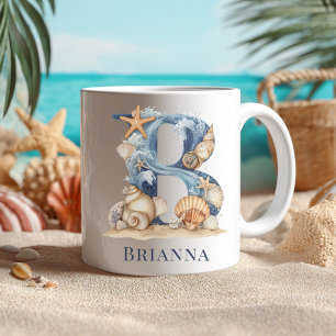 Personalisierter Küstenmonogramm-B-Initialstrand Kaffeetasse
