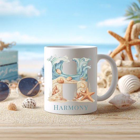 Personalisierter Küstenmonogramm-Initiale H Strand Kaffeetasse