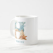 Personalisierter Küstenmonogramm-Initiale H Strand Kaffeetasse (Vorderseite Links)