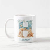 Personalisierter Küstenmonogramm-Initiale H Strand Kaffeetasse (Links)