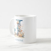 Personalisierter Küstenmonogramm-Initiale J Strand Kaffeetasse (Vorderseite Links)
