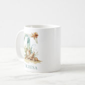 Personalisierter Küstenmonogramm-Initiale T Strand Kaffeetasse (Vorderseite Links)