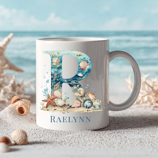 Personalisierter Küstenmonogramm-Initialen-Becher Kaffeetasse