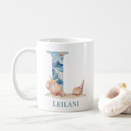 Personalisierter Küstenmonogramm-Initialen-Becher Kaffeetasse (Mit Donut)