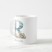 Personalisierter Küstenmonogramm-Initialen-Becher Kaffeetasse (Vorderseite Links)