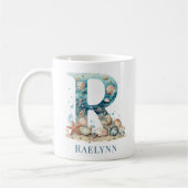 Personalisierter Küstenmonogramm-Initialen-Becher Kaffeetasse (Links)