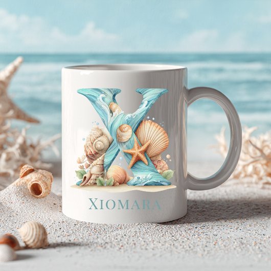 Personalisierter Küstenmonogramm X Anfangsbuchstab Kaffeetasse