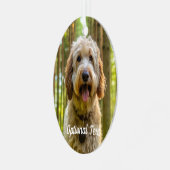 Personalisierter Labradoodle Welpenhund im Wald Ornament Aus Metall (Vorderseite links)