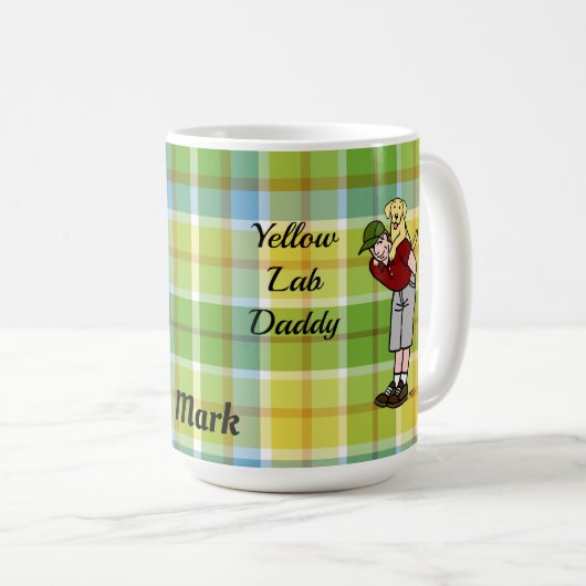 Personalisierter Labrador-Vati kariert im Rot Kaffeetasse (VorderseiteRechts)