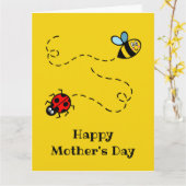 Personalisierter Ladybird + Muttertag der Hummeln Karte (Gelbe Blume)