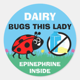 Personalisierter Ladybug Dairy Allergie-Warnhinwei Runder Aufkleber