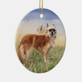 Personalisierter langhaariger Chihuahua Keramik Ornament (Rechts)