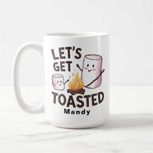 Personalisierter "Lasst uns Toast rösten" S'mores Kaffeetasse (Links)