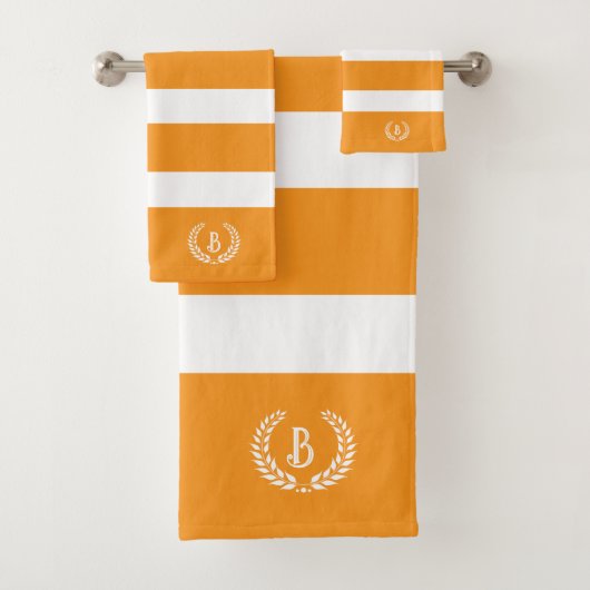 Personalisierter Laurel Wreath Orange & White Stre Badhandtuch Set (Insitu)