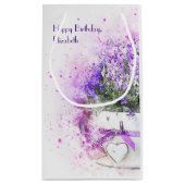 Personalisierter Lavendel Floral Wasserfarbe Gebur Kleine Geschenktüte (Rückseite)