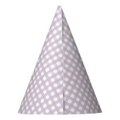 Personalisierter Lavendel-Gingham-Papierhut zum 1. Partyhütchen (Rückseite)