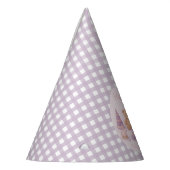 Personalisierter Lavendel-Gingham-Papierhut zum 1. Partyhütchen (Links)