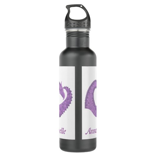 Personalisierter Lavendel lila Herzdrache auf Weiß Edelstahlflasche (Rückseite)