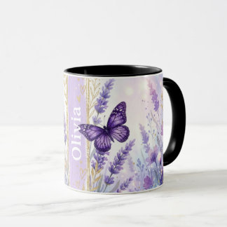 Personalisierter Lavendel-Schmetterling 325ml Kaff Tasse