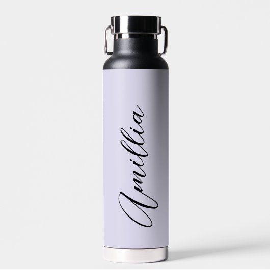 Personalisierter Lavender Black Script Hochzeitswa Trinkflasche (Vorne)