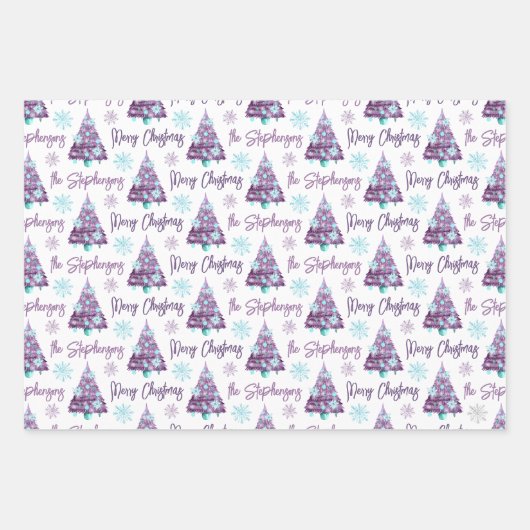 Personalisierter Lavender Frohe Weihnachtsbaumskri Geschenkpapier Set (Vorderseite)