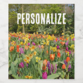 Personalisierter, lebendiger Blumengarten Tulip Weinetikett (Einzelnes Label)