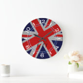 Personalisierter, lebendiger Union Jack on Carbon Große Wanduhr (Zuhause)