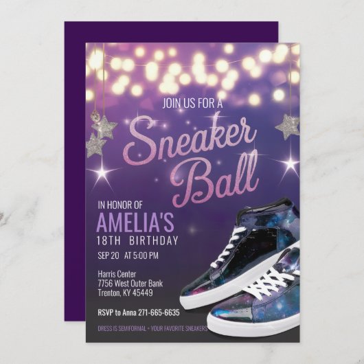 Personalisierter, lebendiger Violet Sneaker Ball G Einladung (Vorne/Hinten)