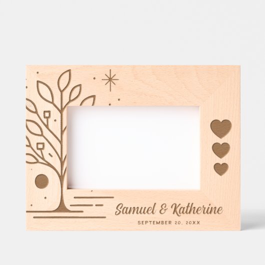 Personalisierter Lebensbaum aus Holz zum Jubiläum Geätzte Rahmen (Vorderseite)