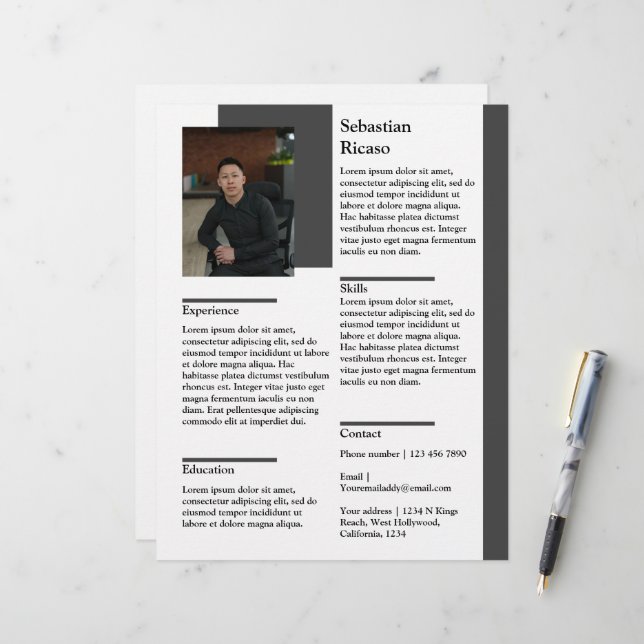 Personalisierter Lebenslauf mit Fotovorlage Briefbogen (Vorderseite/Rückseite Beispiel)
