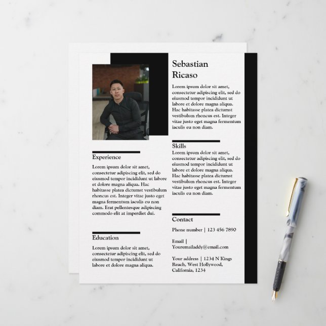 Personalisierter Lebenslauf mit Fotovorlage Briefbogen (Vorderseite/Rückseite Beispiel)