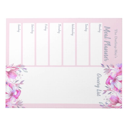Personalisierter Lebensmittelmarkt Rosa Blumenstra Notizblock (Vorderseite)