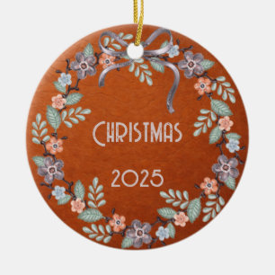 Personalisierter Leder-Pastell-Kranz Keramik Ornament