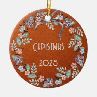 Personalisierter Leder-Pastell-Kranz Keramik Ornament