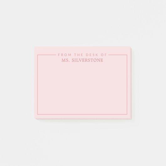 Personalisierter Lehrer am Schreibtisch aus Rosa Post-it Klebezettel (Vorderseite)
