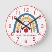 Personalisierter Lehrer Apple Rainbow Runde Wanduhr (Vorderseite)