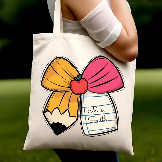 Personalisierter Lehrer Coquette Bow Lehrer Name Tragetasche